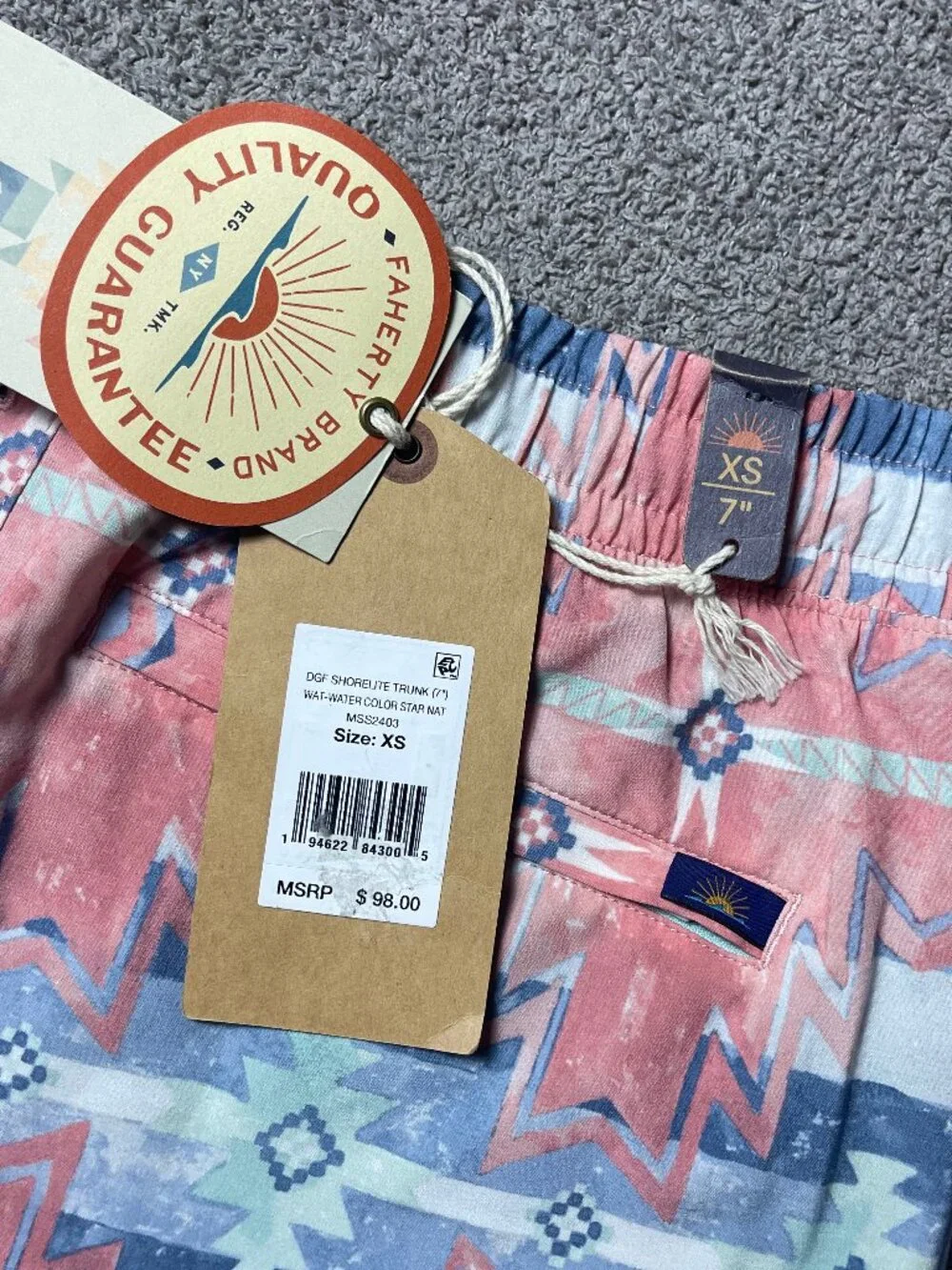Faherty Doug Good Feather Shoreline Lined Aztec Swim Trunks Shorts 7